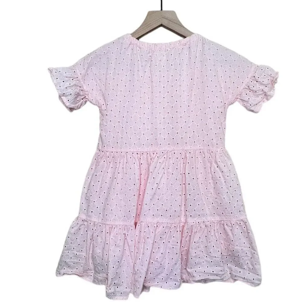 Gymboree Casual Dressy Eyelet Pink Dress Fully Lined Ruffle Dress Girls M 7/8